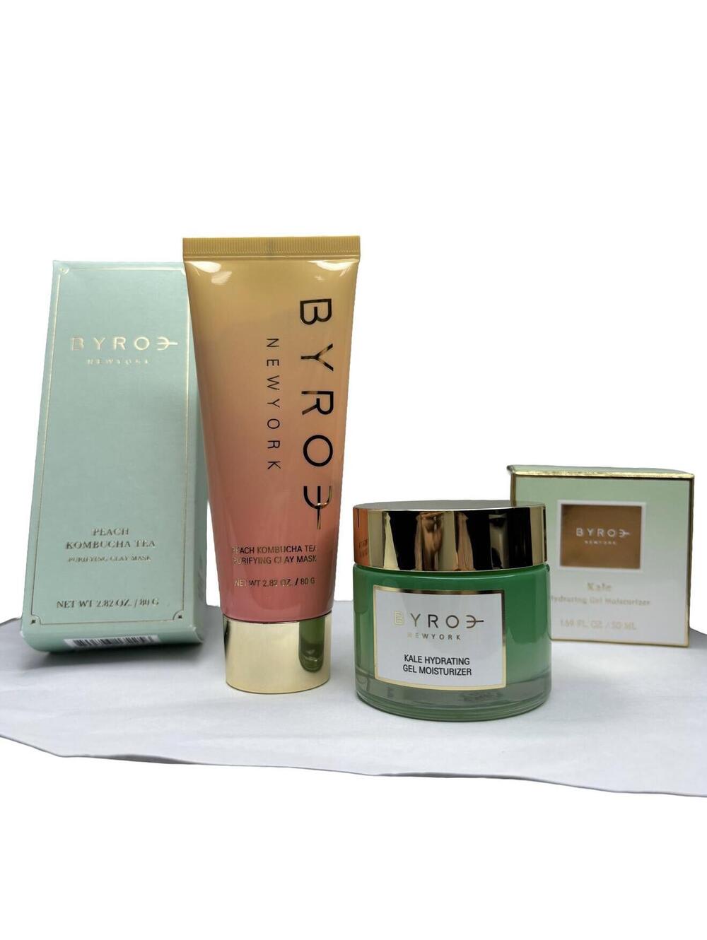 BYROE Peach Kombucha Tea Purifying Clay Mask & Kale Hydrating Gel Moisturizer